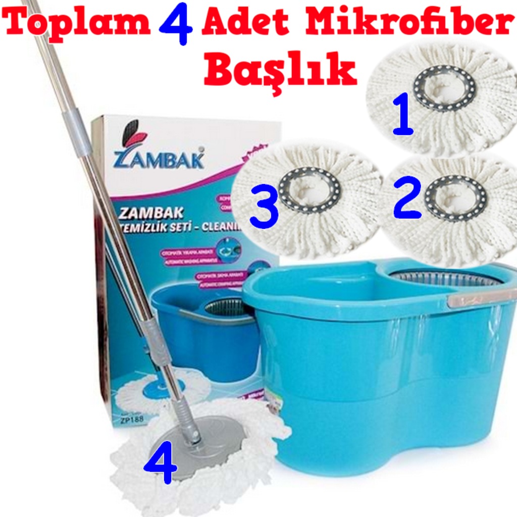 Mop Temizlik Kovası Mıcrofiber Temizlik Seti 4 Adet Başlıklı Set