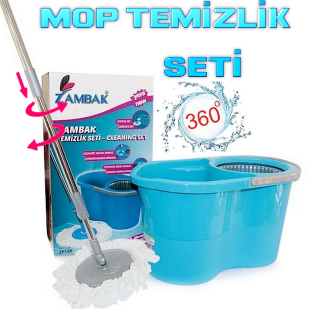 Mop Temizlik Kovası Mıcrofiber Temizlik Seti Döner Başılık Mop Te