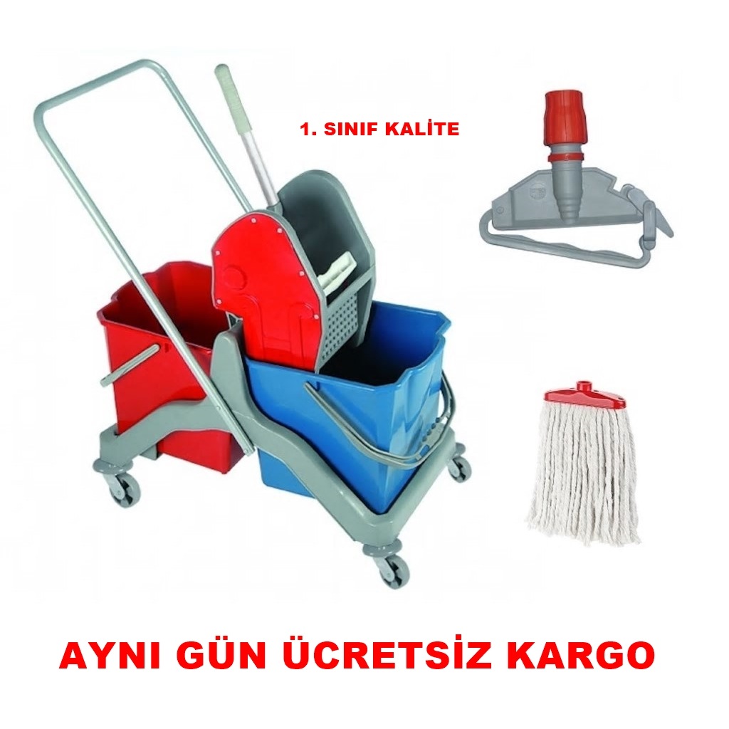 Temizlik Arabası Çift Kovalı Temizlik Seti+Mop+Paspas+FATURALI