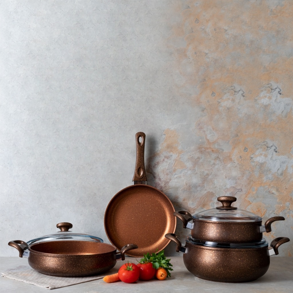 Nehir Galaxy Bronz 7 Parça Granit Tencere Seti