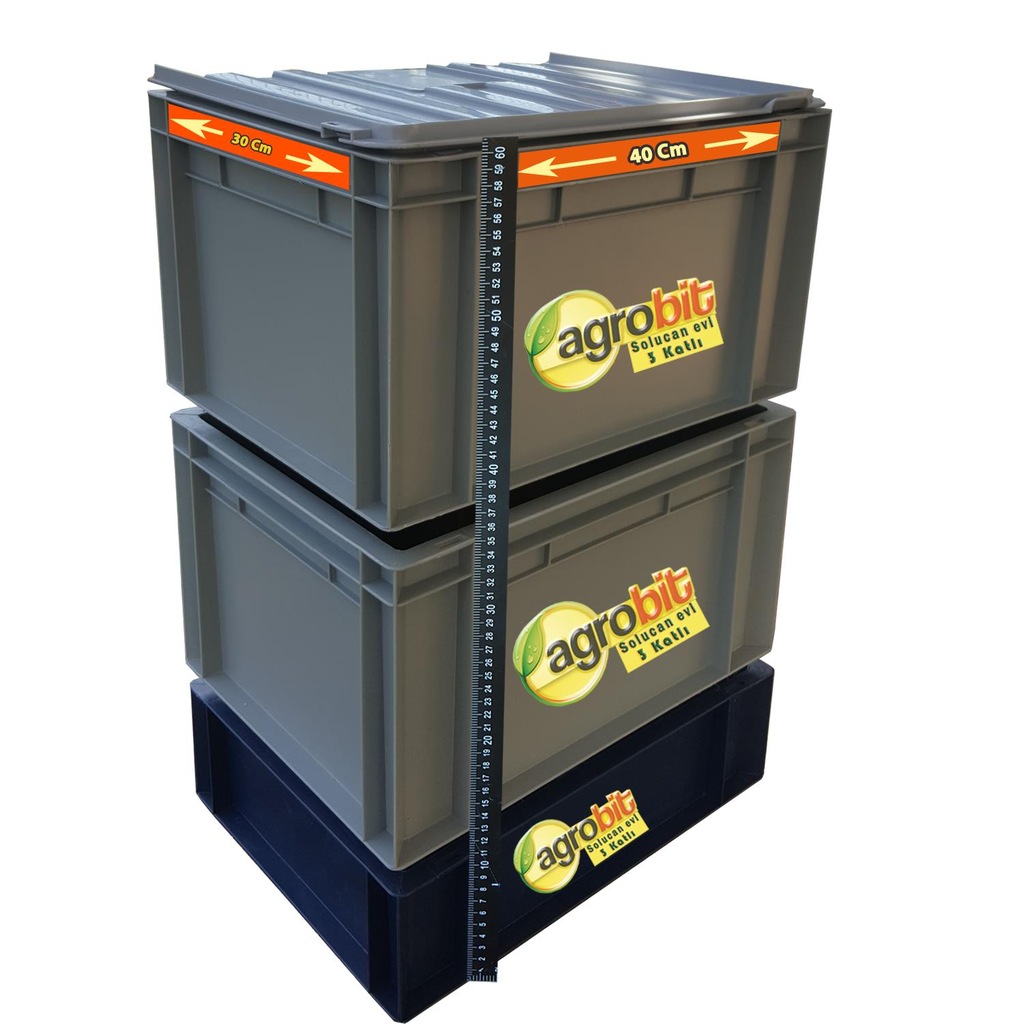 Solucan Evi 3katlı 72lt 30x40x60+ 600adet Solucan + 2ay.55lt Mama