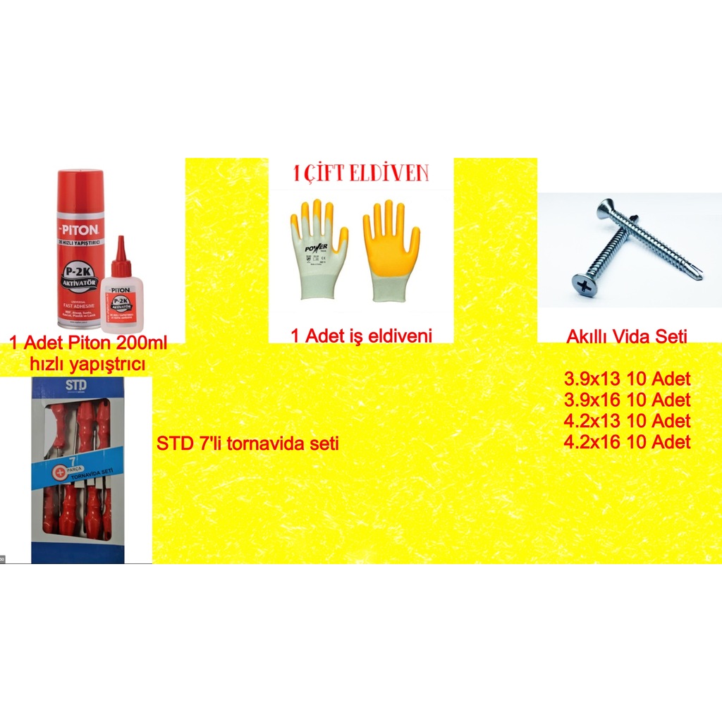 STD 7'Lİ TORNAVİDA SETİ-HIZLI YAPIŞTIRICI-İŞ ELDİVENİ