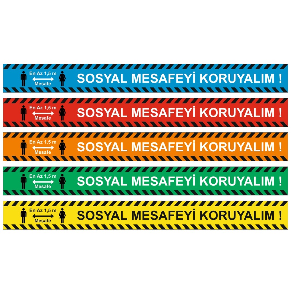 SOSYAL MESAFE UYARI STİCKER - SEÇİLEN RENKTE 10 ADET