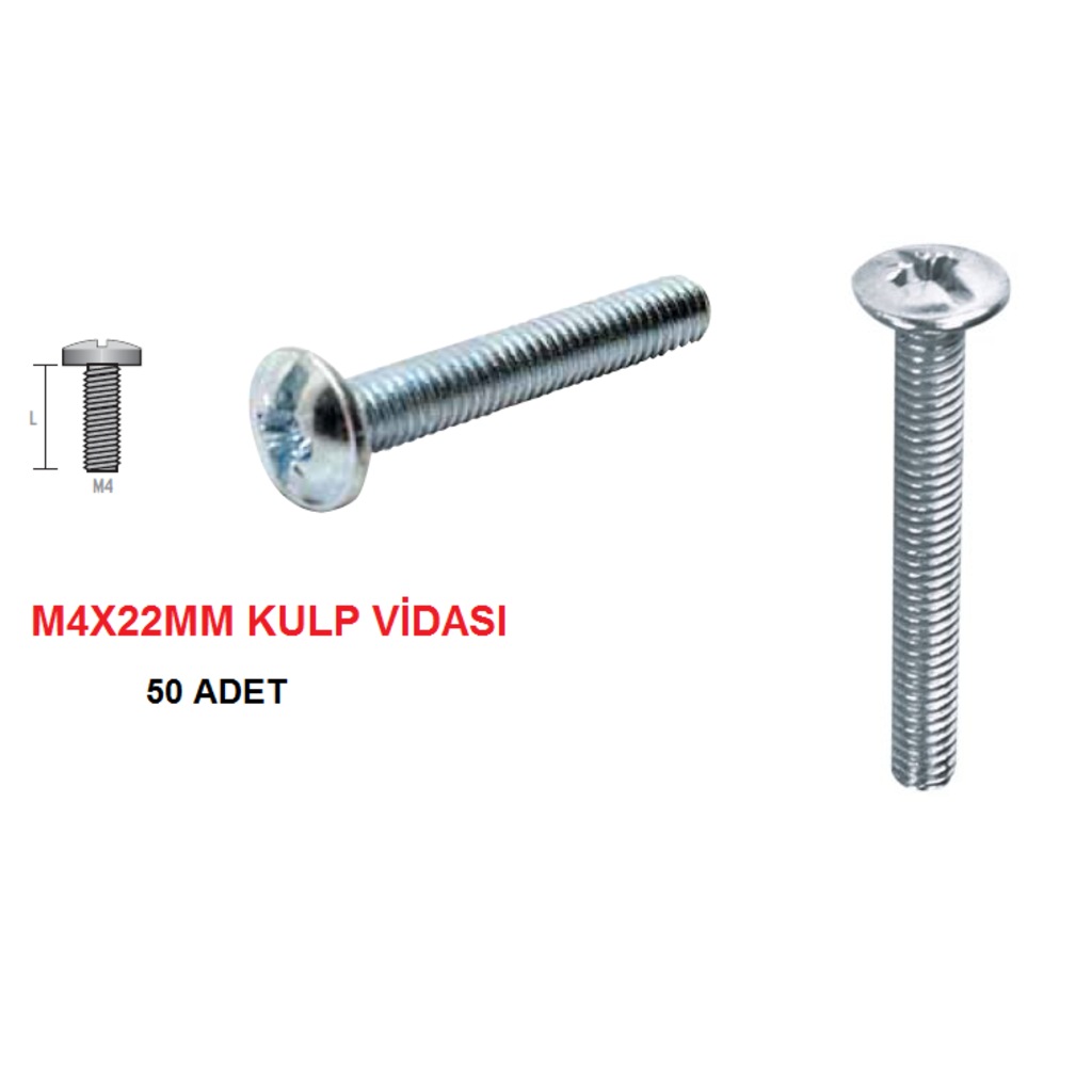 Vera 50 Adet M4 X 22 Mm Civata Kulp Vidası Mobilya Kapak