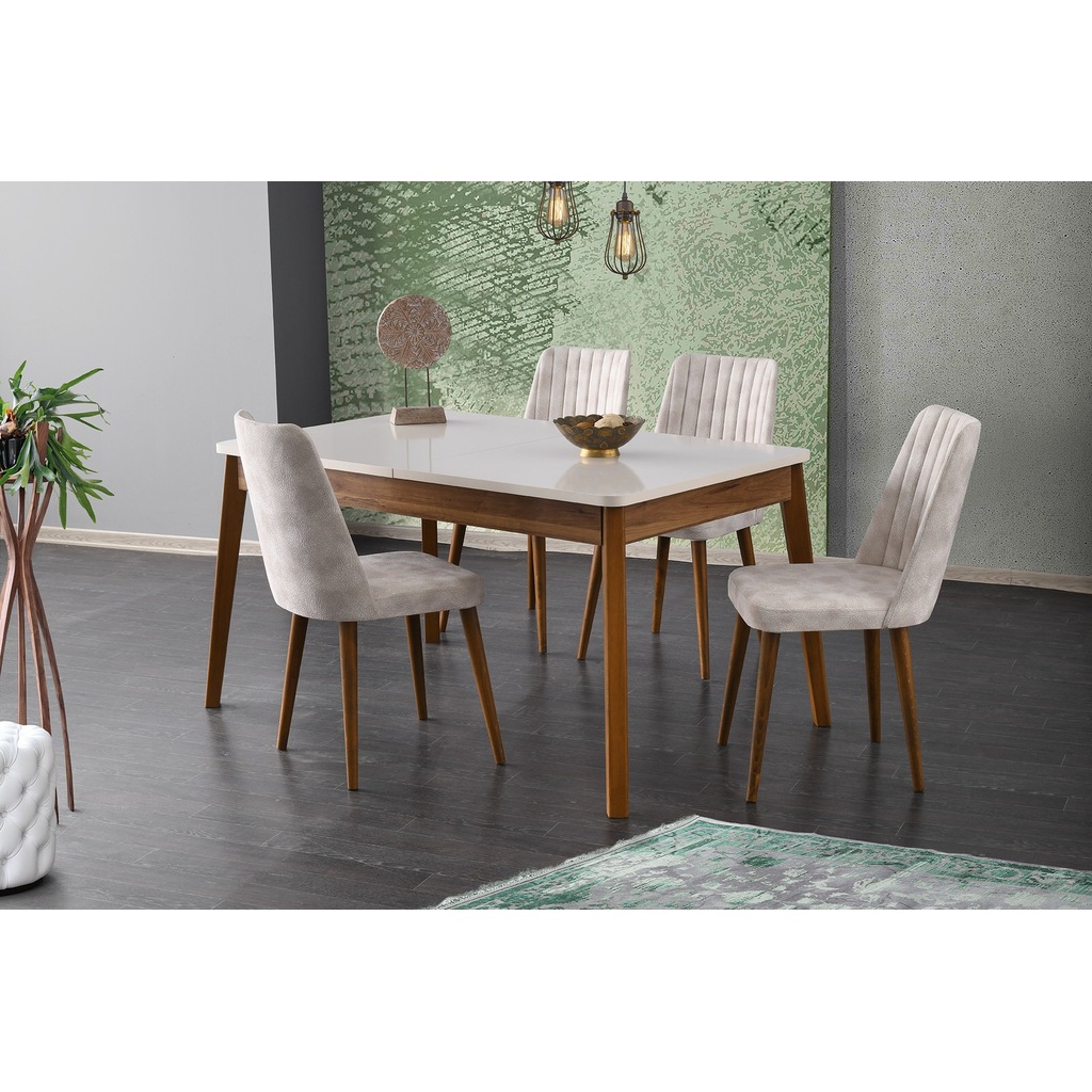 Ortadan Açılır Ahşap Salon Yemek Masası 90cm X 145cm Krem