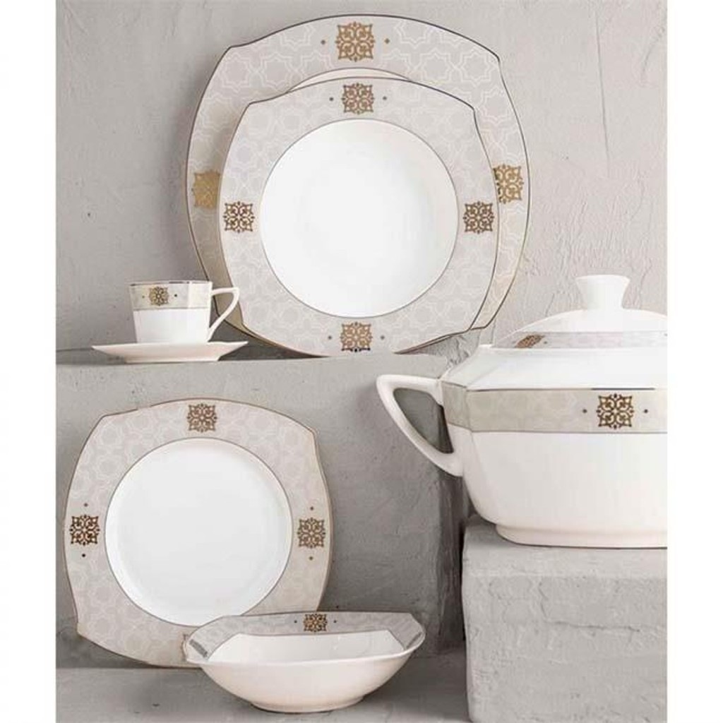EMSAN S-KARE FİRUZAN-SELÇUKLU 84 PARÇA 12 KİŞİLİK YEMEK TAKIMI