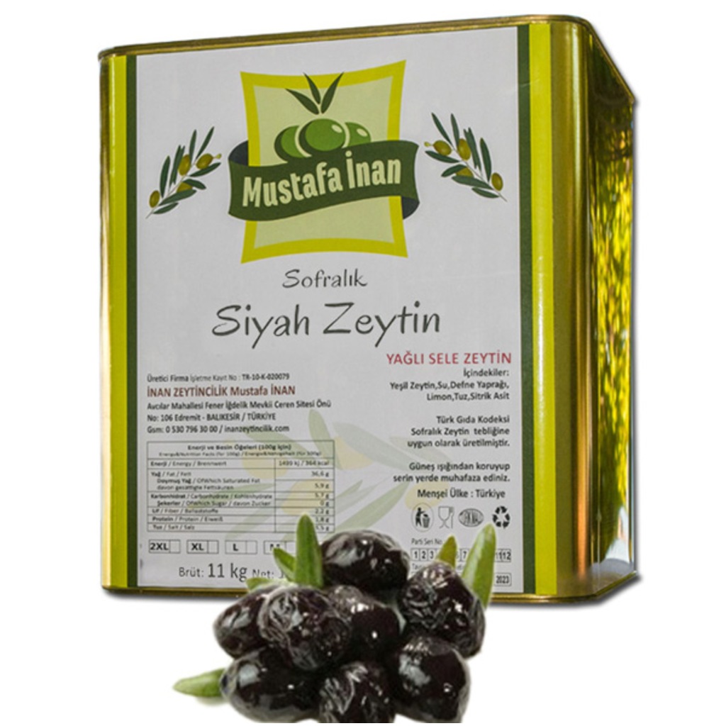 Mustafa İnan XL Siyah Yağlı Sele Zeytin Teneke 10 KG