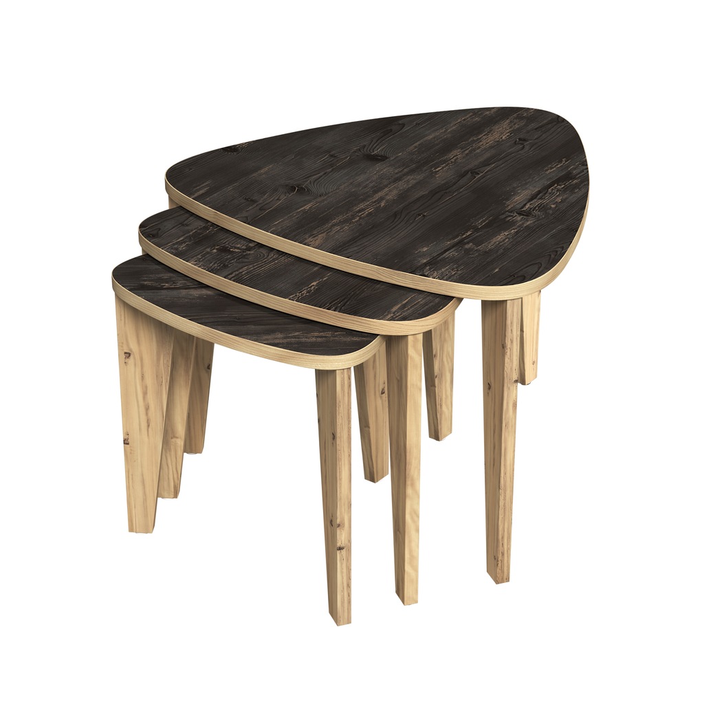 Rani S7 Ahşap Ayaklı Modern Tasarım Zigon Sehpa 3�lü Set