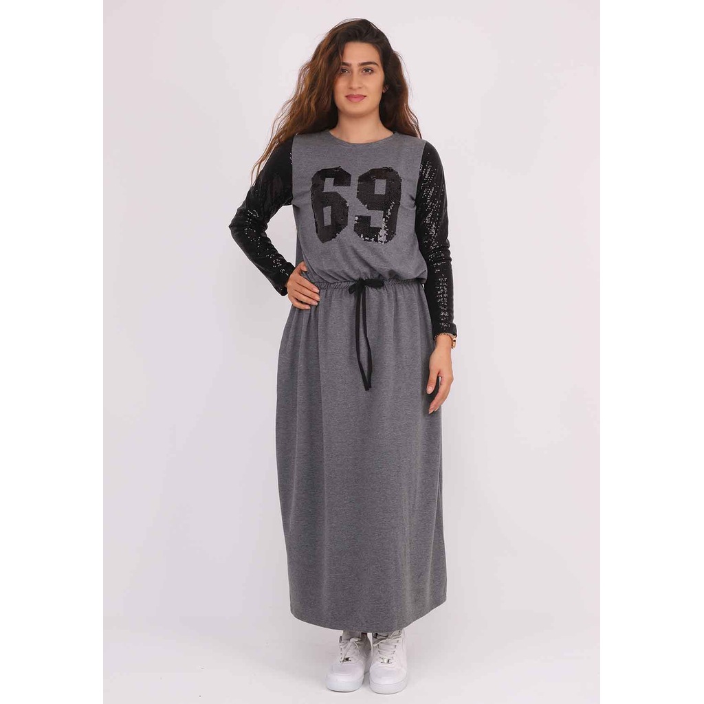 Lolitam Beli Büzgülü ve Bağlamalı Kolları Pul Payetli Elbise 3753