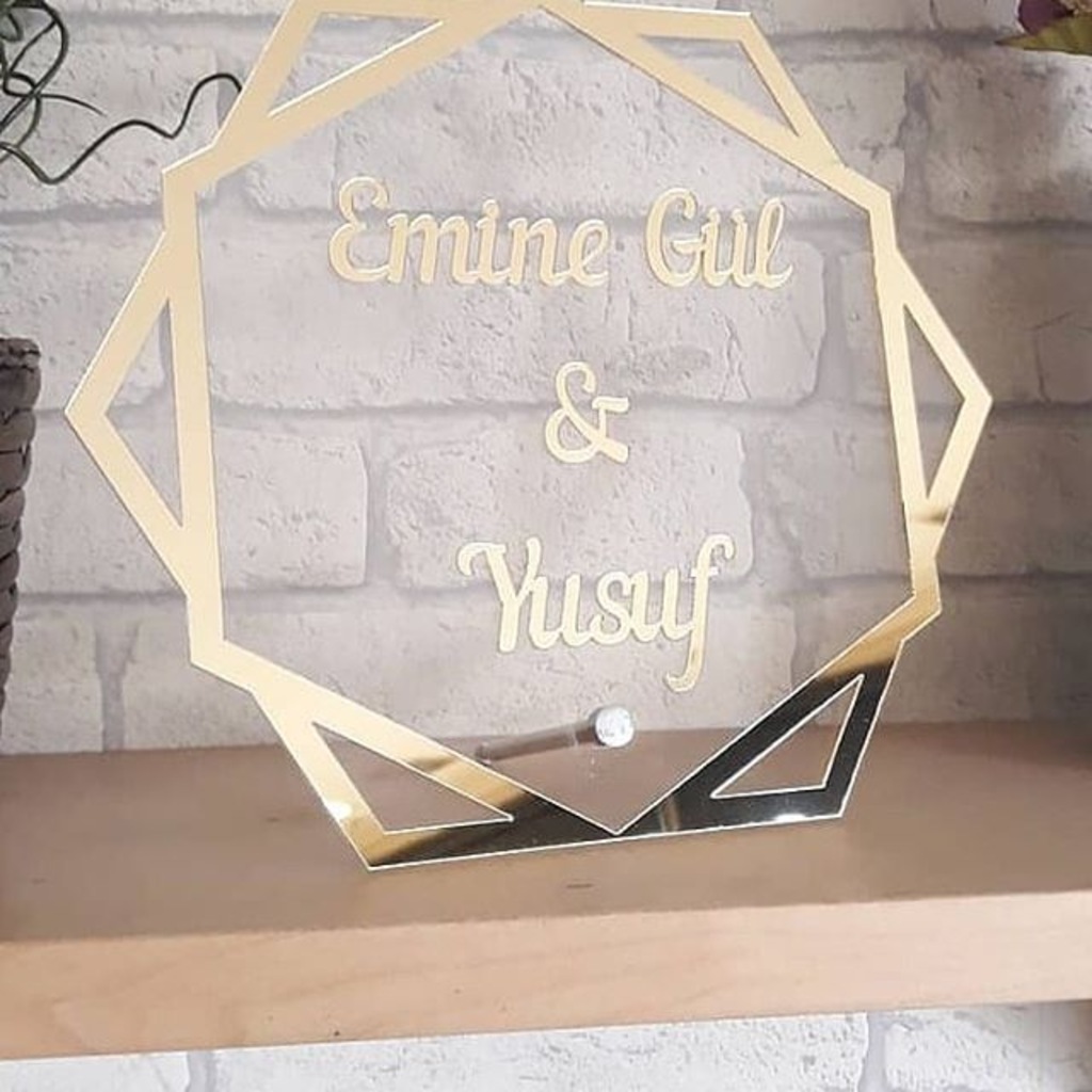 Pleksi İsimlik Masa Üstü İsim Ayna isimlik Söz Nişan masaüstü