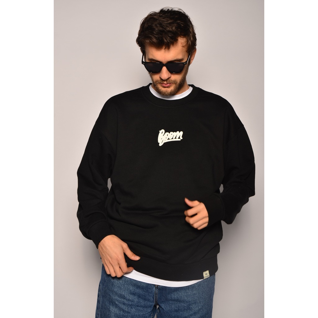 Basic Siyah Oversize Erkek Sweatshirt