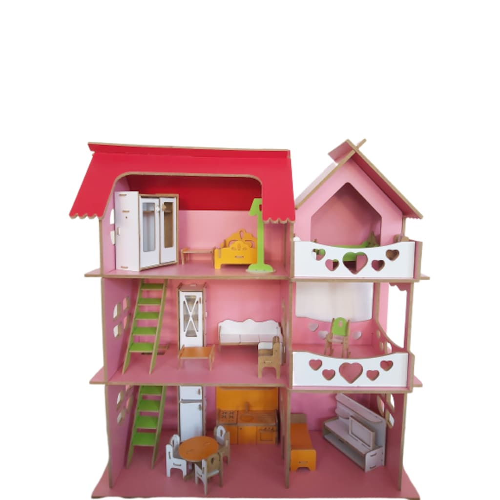 Ahşap Çocuk Oyun Evi Mobilyalı Barbie Evi 64x48 cm Fiyatları ve Özellikleri