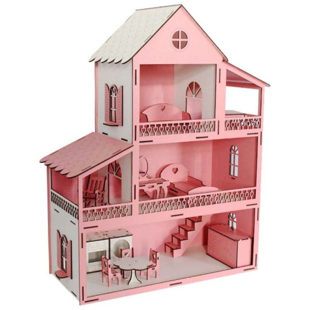 Ahşap Oyun Evi Bebek Oyun Evi Barbie Oyun Evi 3 Katlı Ev