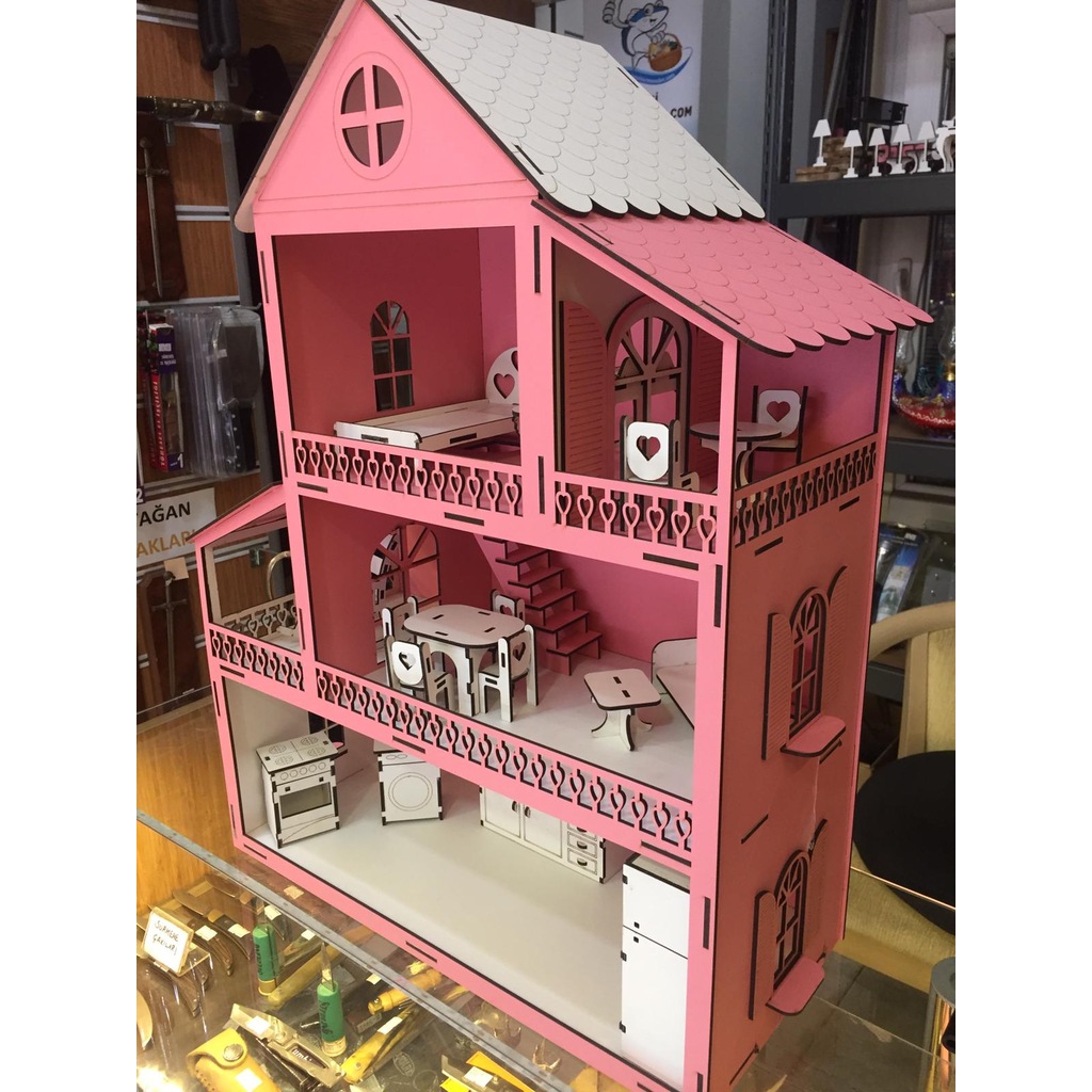 AHŞAP ÇOCUK OYUN EVİ 60CM VE 18 MOBİLYALI Fiyatları ve Özellikleri