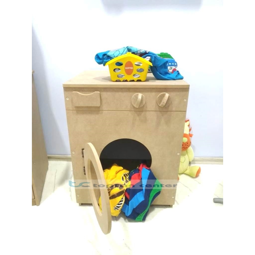 Çocuk Oyuncak Evi Mutfak Çamaşır Makinesi Ahşap Montessori