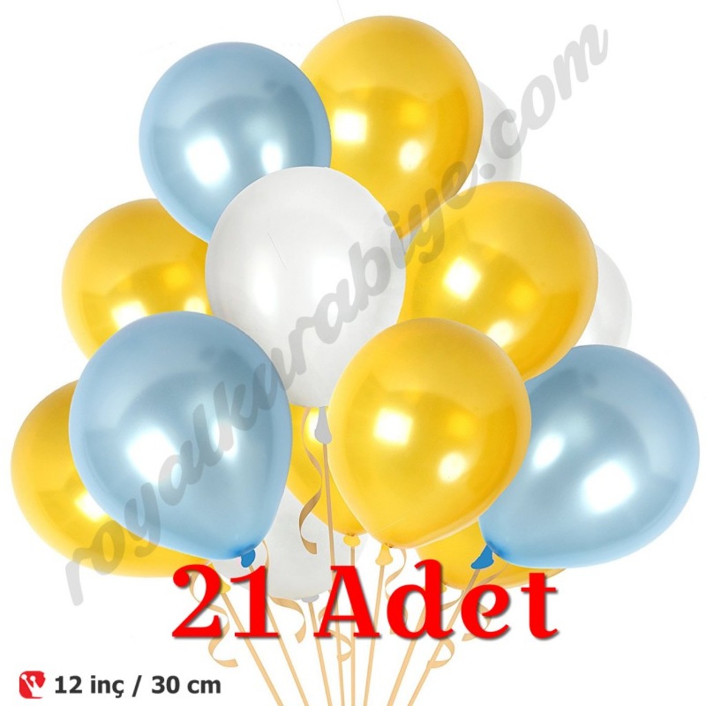 Karışık Metalik Altın - Beyaz - Mavi Balon