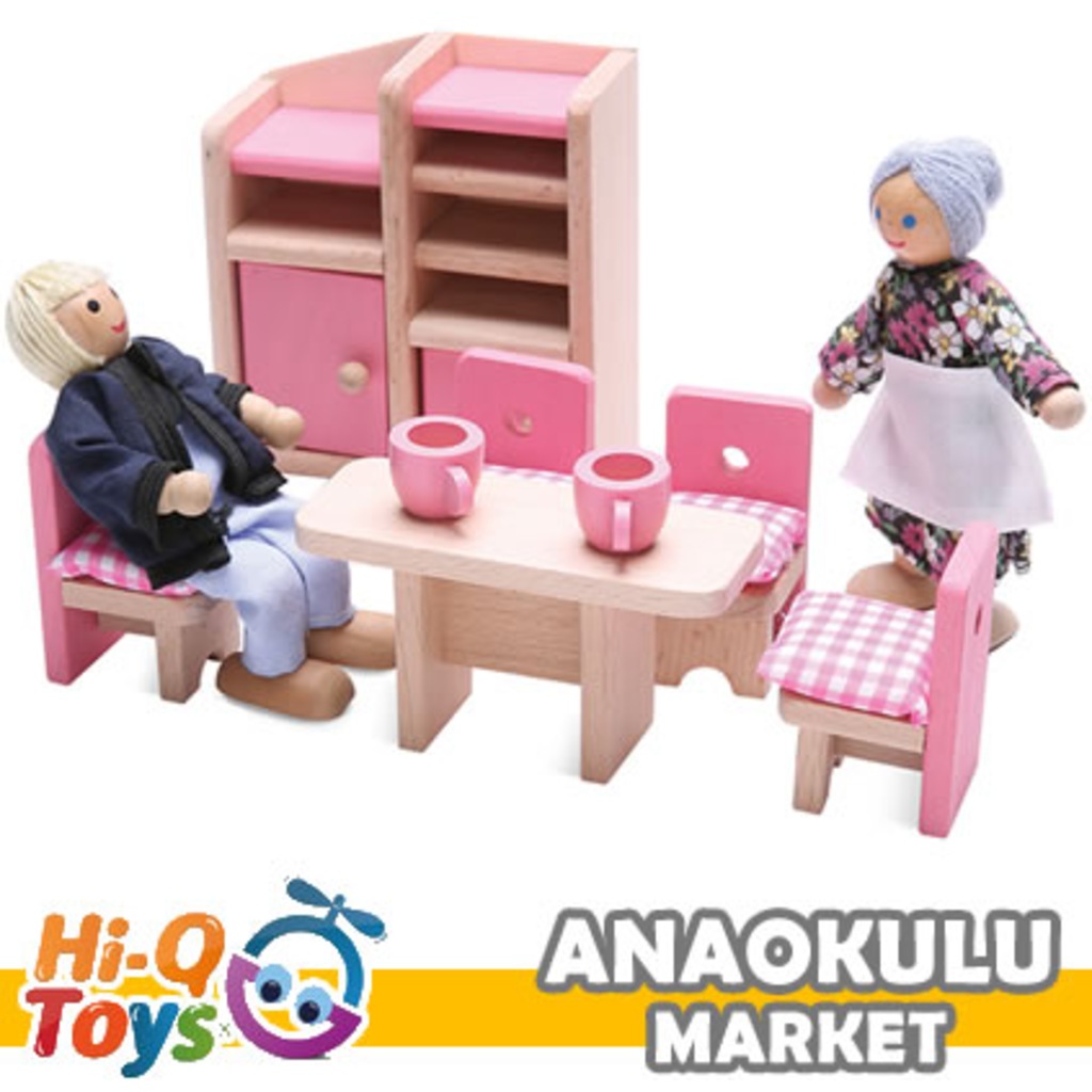 Mini Yemek Odası Seti Minyatür Ahşap Bebek Oyunevi Eşyası Gk0029b