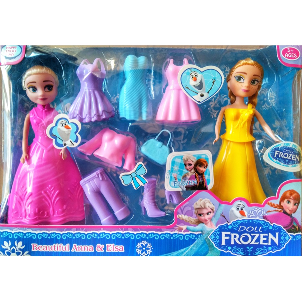 Frozen Elsa ile Anna Bebek Seti Farklı Kıyafetleriyle Birlikte