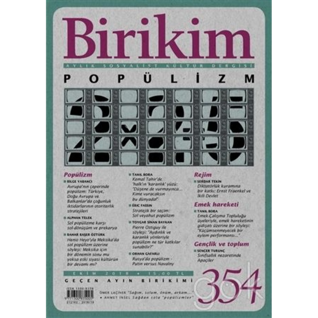 Birikim Aylık Sosyalist Kültür Dergisi Sayı: 354 Ekim 2018