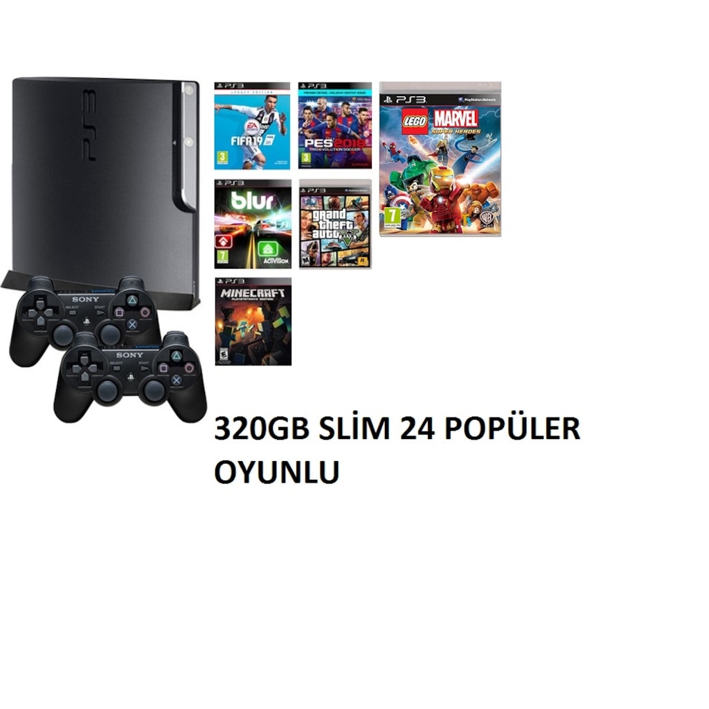 PS3Slim 320GB+2.KOL+23 ADET OYUN