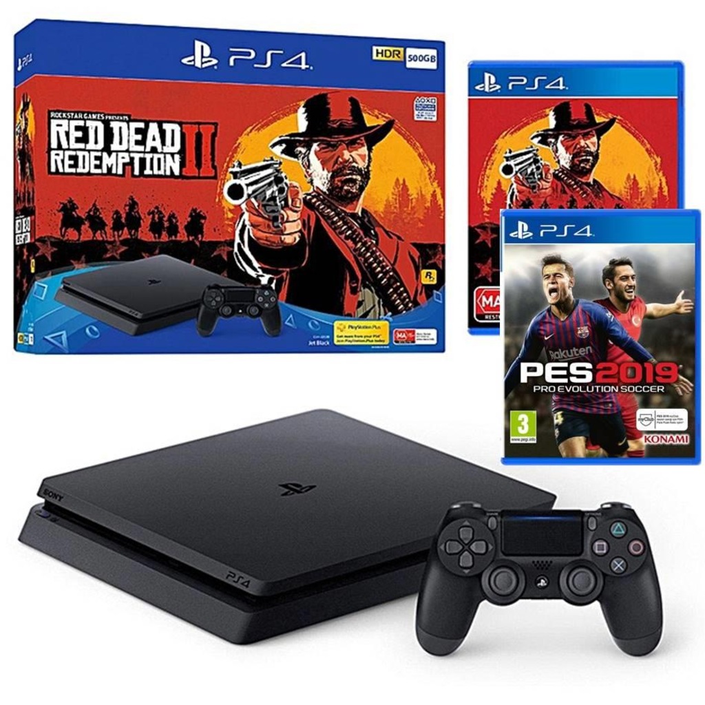 SONY PLAYSTATION 4 PS4 SLIM 500 GB+RED DEAD REDEMPTION 2 + PES19