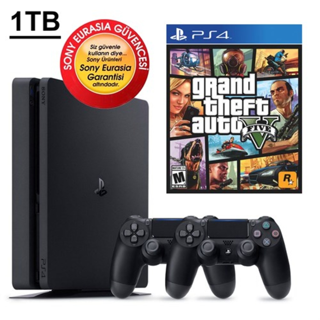 SONY PS4 SLIM 1 TB(CUH- 2016B) + GTA V + 2. KOL
