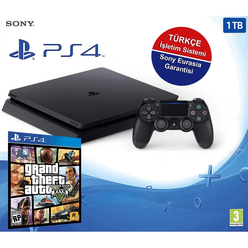 Sony PS4 Slim Black 1TB GTA 5 Oyun ( CUH-2116B ) Sony Eurasia