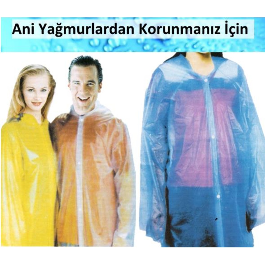 Tek Kullanımlık Yağmurluk 10lu Paket Kapuşonlu