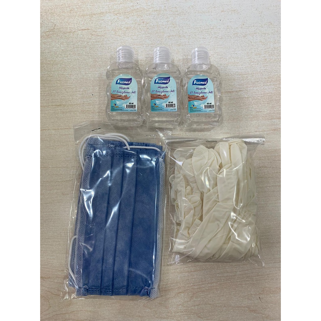 DEZENFEKTAN SETİ - 3 ADET FİCOMED JEL - 5 MASKE - 10 ELDİVEN
