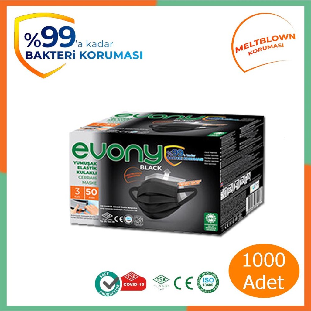 Evony Black Elastik Kulakli Siyah Maske 1 000 Adet 50 Li 20 Kutu Fiyatlari Ve Ozellikleri