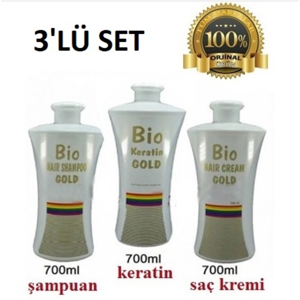 Bio Keratin Gold (5 AY) Kalıcı Brezilya Fönü 3'lü Set 700 Ml
