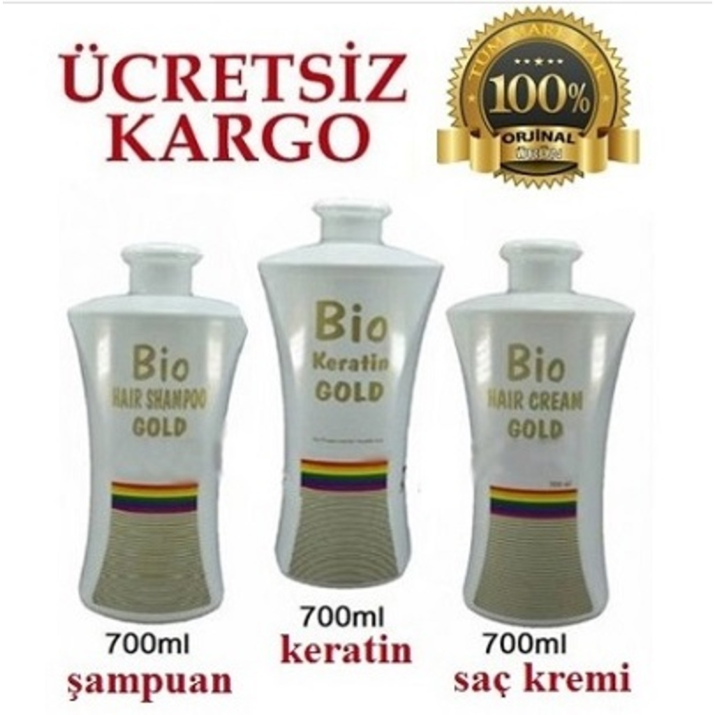 Bio Keratin Gold (5 AY) Kalıcı Brezilya Fönü 3'lü Set 700 Ml