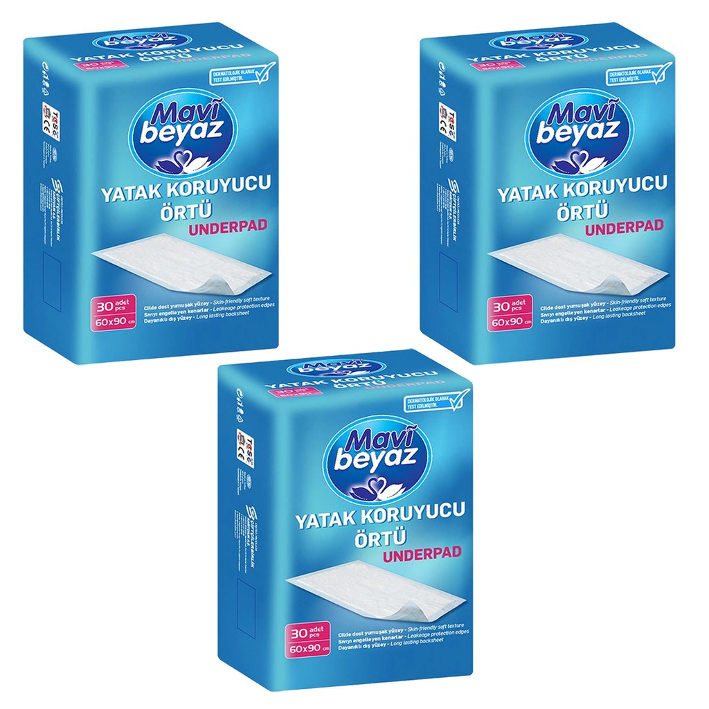 mavi beyaz hasta alti bezi serme yatak koruyucu 90x60 cm 90 adet fiyatlari ve ozellikleri