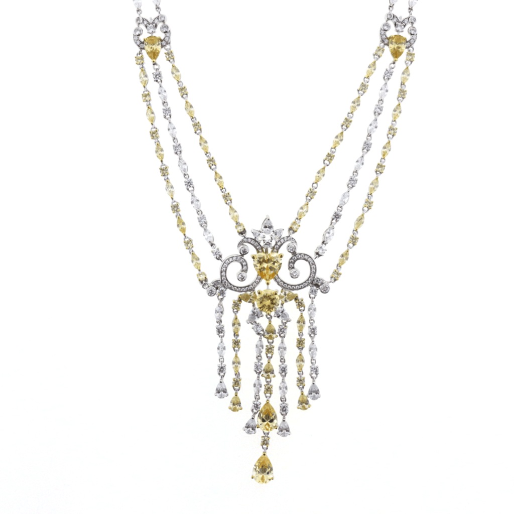 925 Ayar Gümüş Sarı Swarovski Kristal Taşlı Gerdanlık