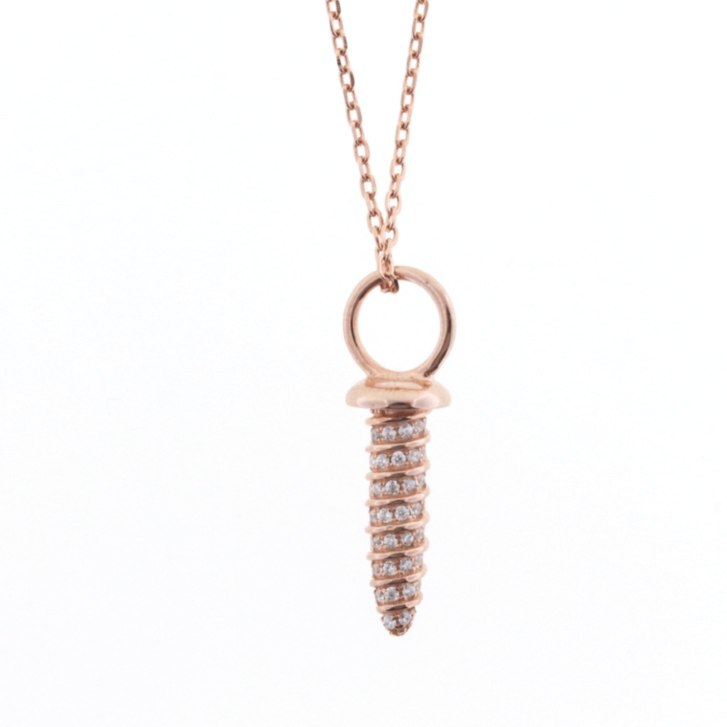 925 Ayar Gümüş Swarovski Kristal Taşlı Vida Rose Kolye