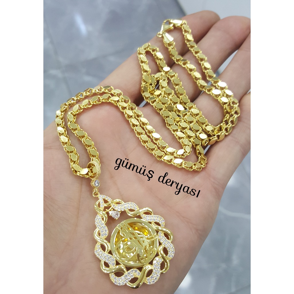 925 AYAR GÜMÜŞ ÜZERİ ALTIN KAPLAMA TUĞRALI PUL ZİNCİRLİ