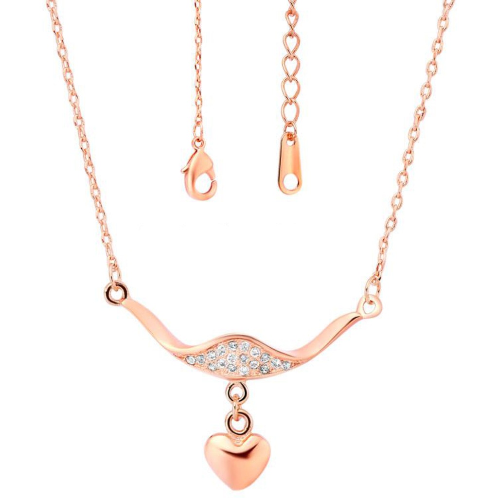 Zirkon Taşlı Rose Gold Damla Kalp Model Modern Bayan Kolye