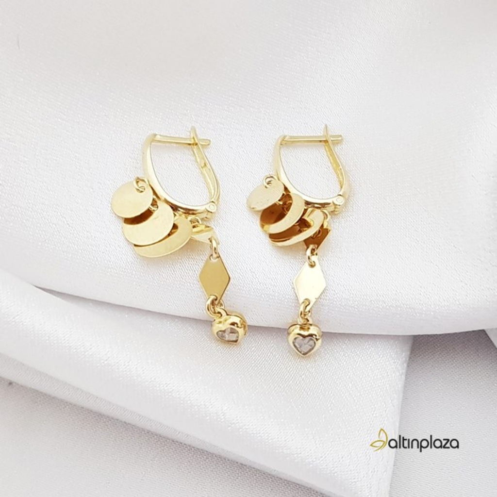 Pullu Ve Kalpli 14 Ayar Shakira Altın Halka Küpe KP04662