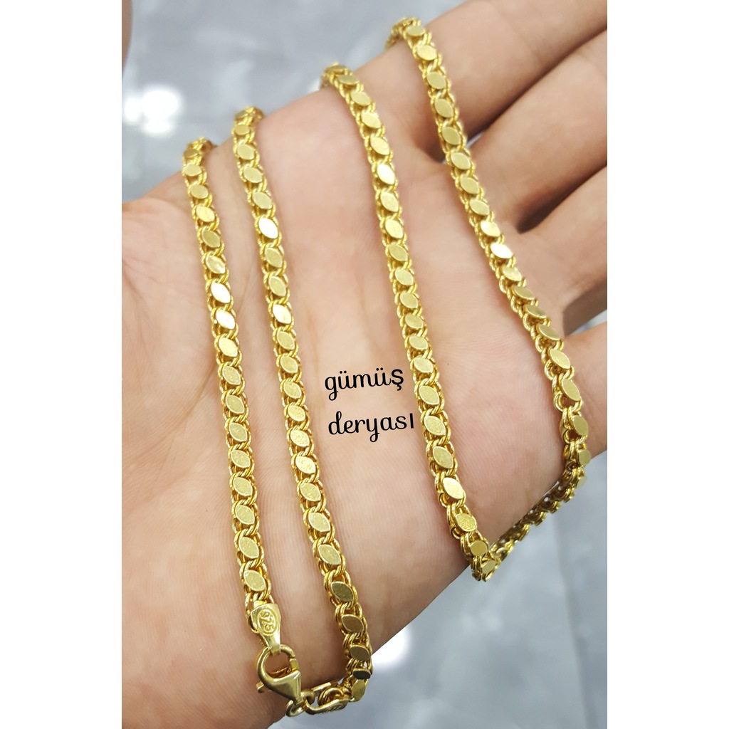 925 AYAR GÜMÜŞ ÜZERİ ALTIN KAPLAMA PUL ZİNCİR 55 CM