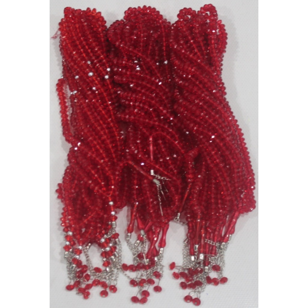 PLASTİK KRİSTAL TESBİH 99 LU 7147 (10 ADET) - KIRMIZI
