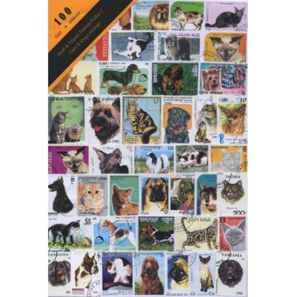 PULKO 100 Çeşit Kedi - Köpek Temalı Pul Koleksiyonu