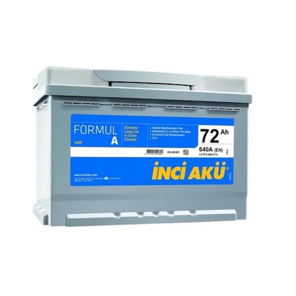 İnci Akü 12V 72ah Amper Formul A (6 ay yol yardım hediyeli) 2019