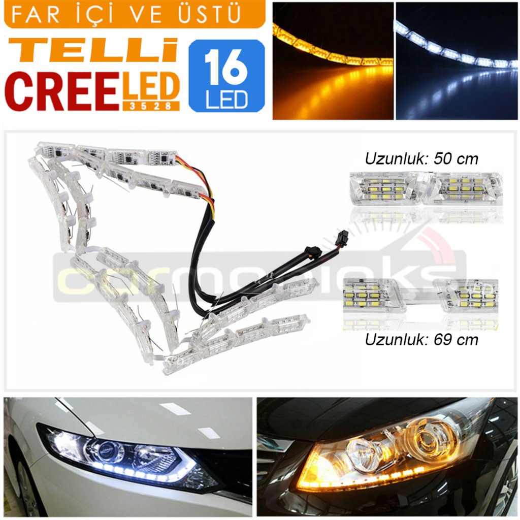 carmaniaks far ici far ustu kristal kayar led telli 12li ve 16li fiyatlari ve ozellikleri