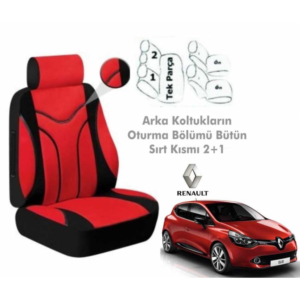 Renault Clio 4 Hb 2012 Ve Sonrası Kırmızı Oto Koltuk Kılıfı Ortop