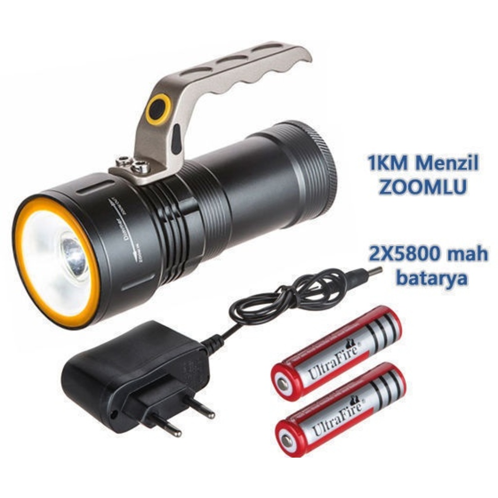 💎 Şarjlı Güçlü Işık Led Cree Zoom El Feneri 1km Menzilli