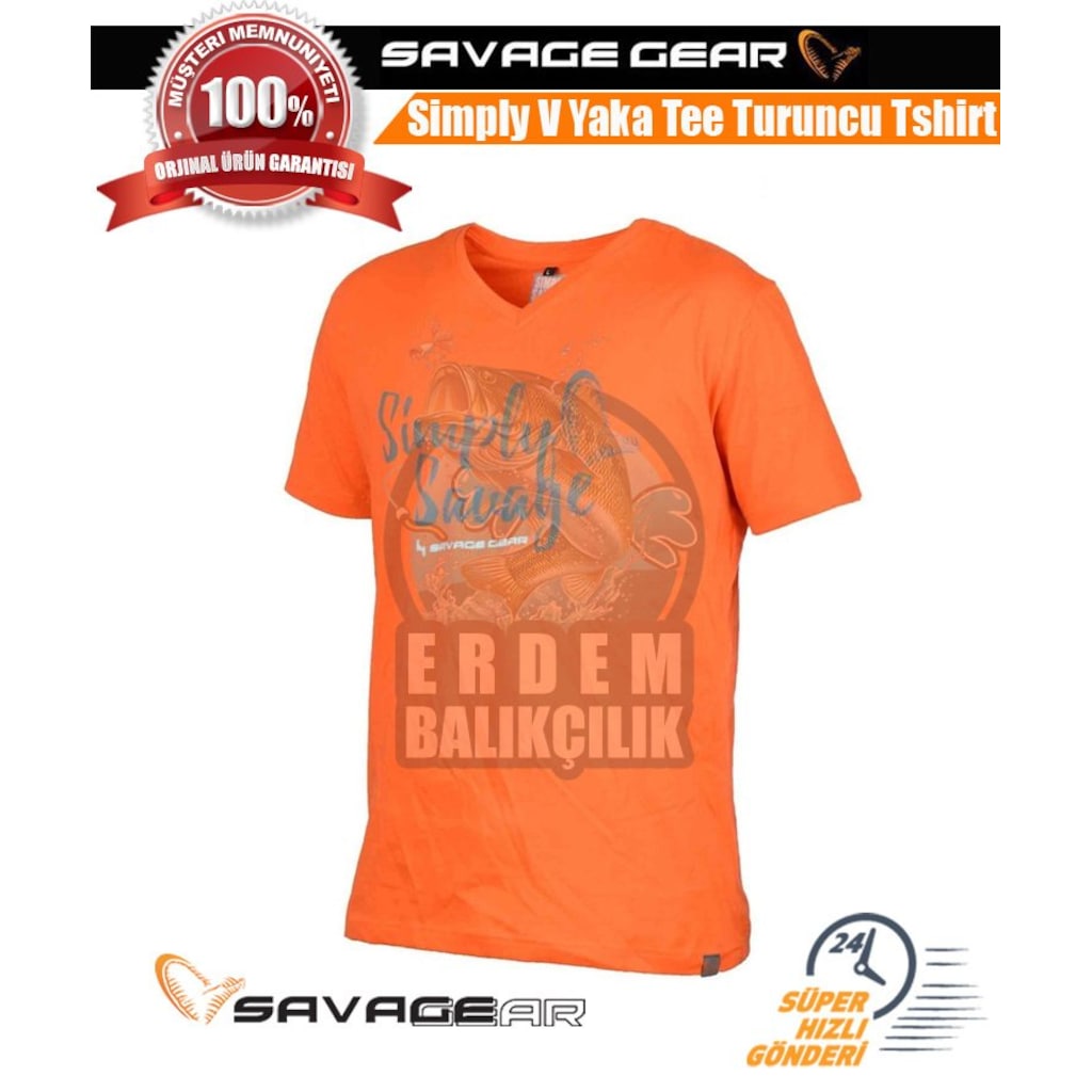 Savage Gear NEW Simply Savage V-Neck Tee All Sizes T-Shirt ORANGE