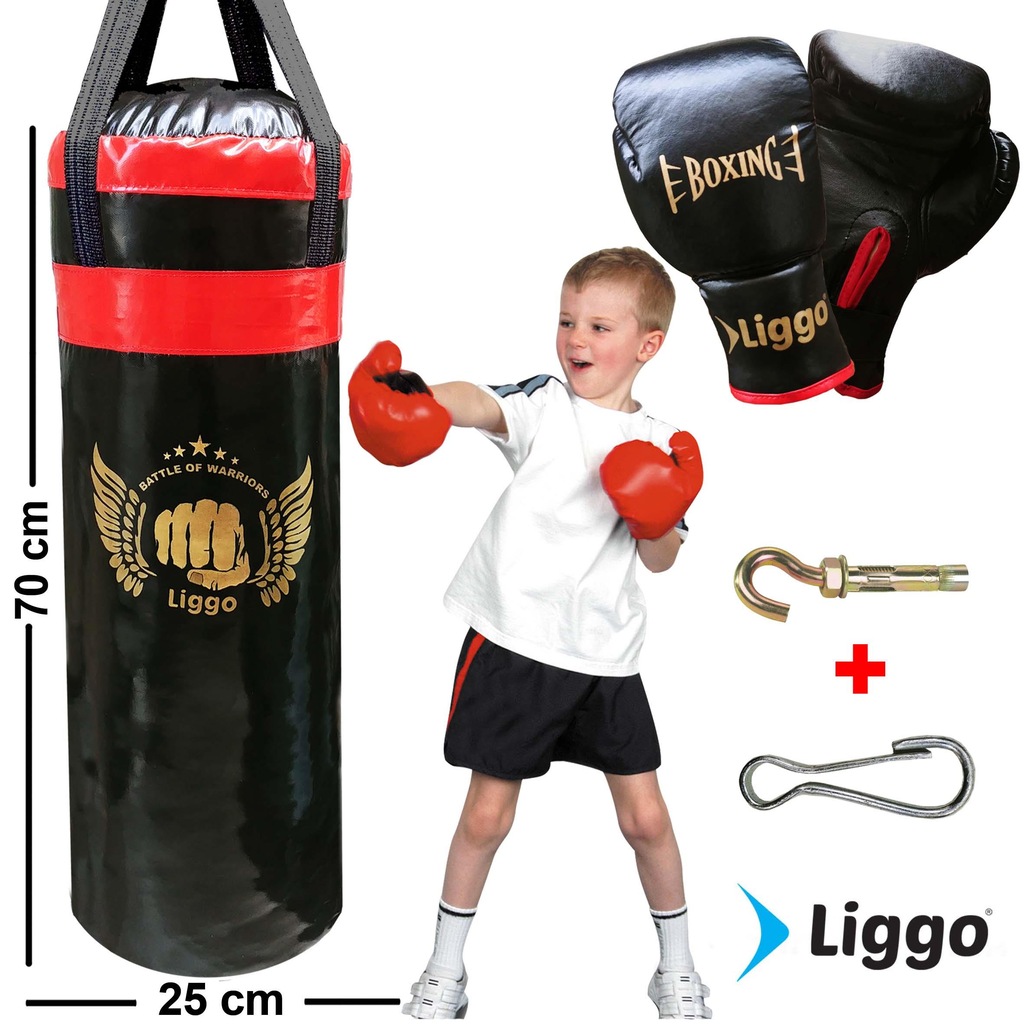 Çocuk Büyük Boy Dolu Boks Kum Torbası+Çocuk Boks Eldiveni 70x25cm
