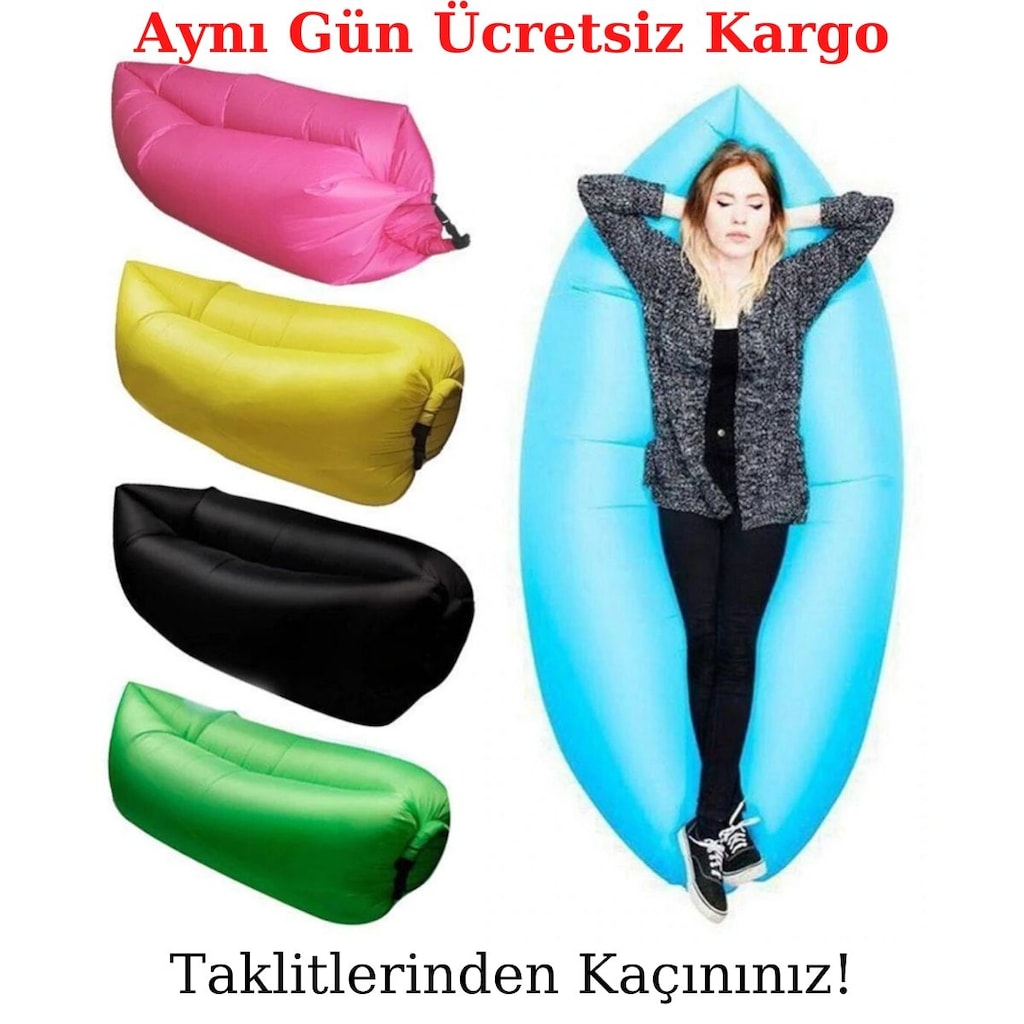 Şişme Şezlong Kamp Deniz Havuz Plaj Yatağı Hava İle Dolan Lazybag