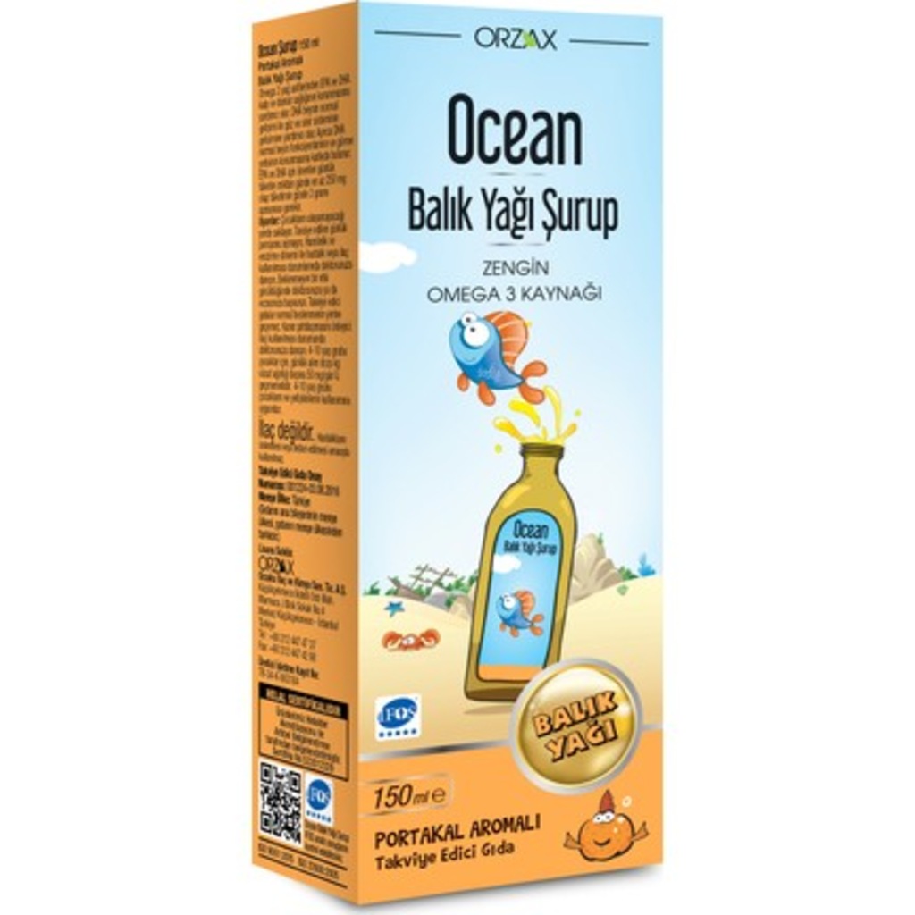 Ocean Omega 3 Portakallı Balık Yağı Şurubu 150 ml, SKT:01/2021
