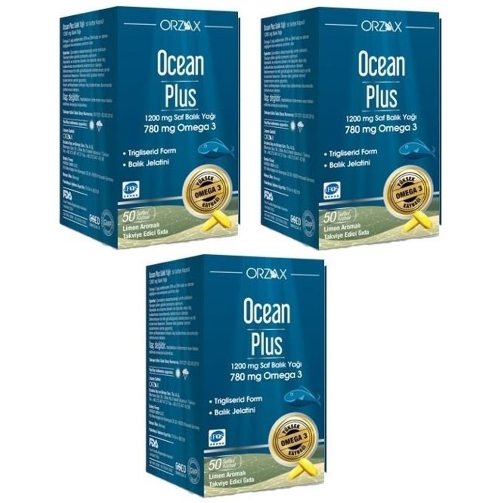 Ocean Plus 1200mg Omega3 Balık Yağı 50 Kapsül 3adet S.k.t 04 2022